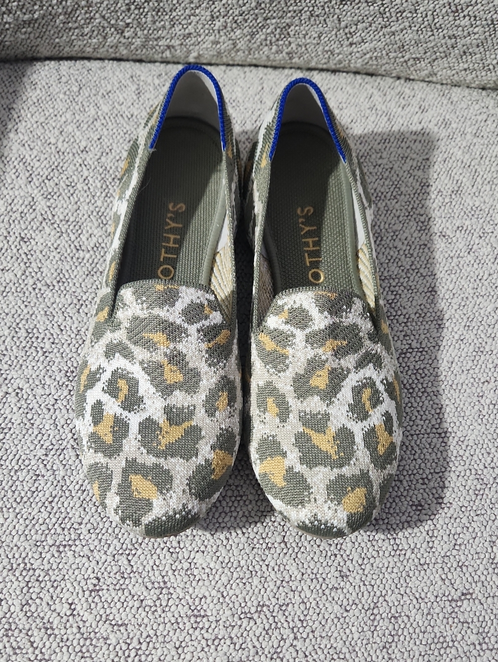 Rothy's Olive Green Cheetah Print Women’s 8.5 Knit Slip-On Flats Loafers